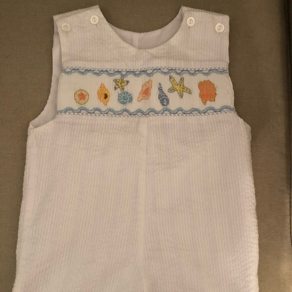 Boys smocked seashell Jon Jon. 12 months